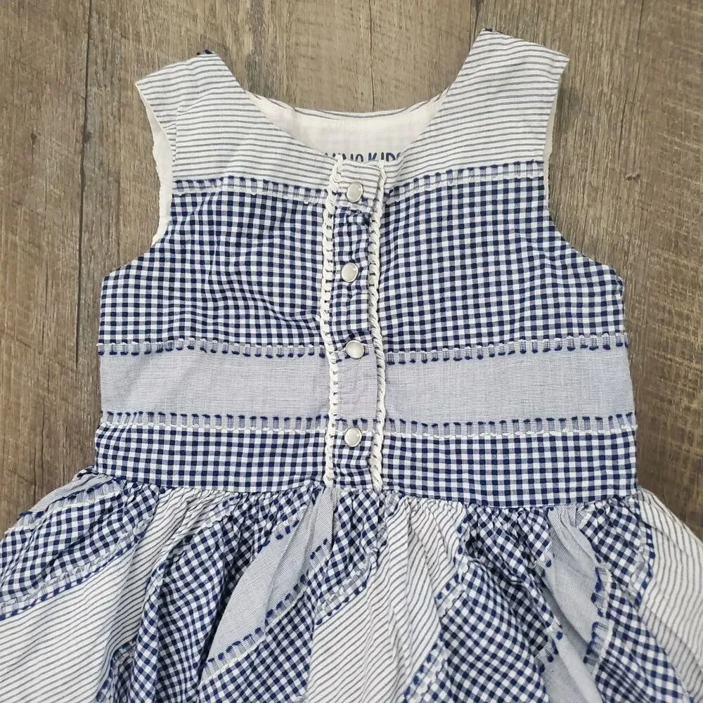 Genuine Kids OshKosh Girl Dress Size 4T Blue Gingham Patchwork Seersucker Cotton